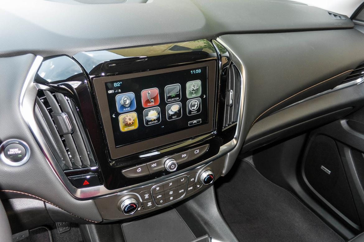 detailed view of the center stack display in a 2018 chevrolet traverse