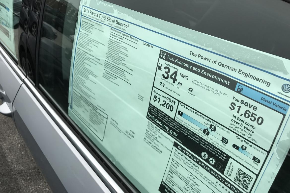 Monroney sticker on 2015 VW Passat TDIs for sale KM.jpg