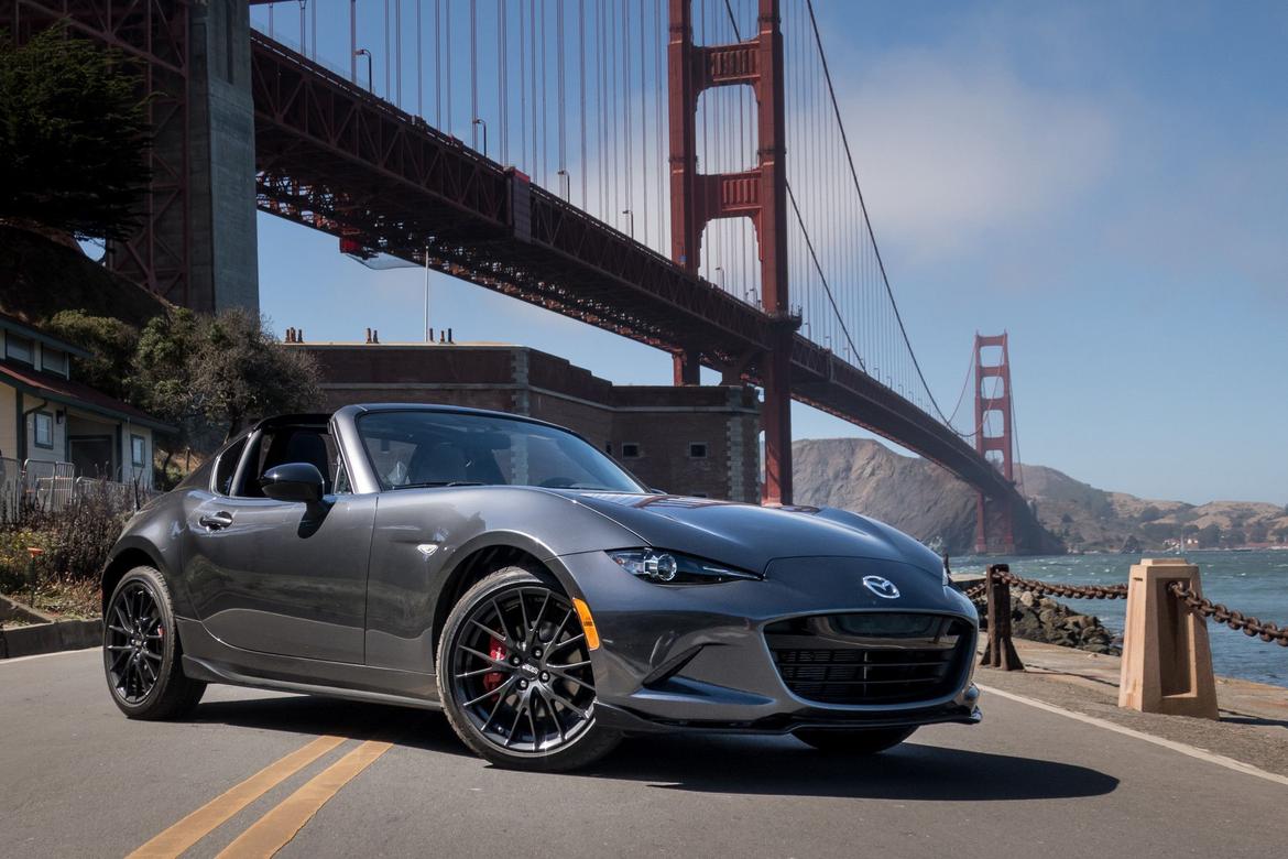 01-<a href=https://www.sharperedgeengines.com/used-mazda-engines>mazda</a>-mx-5-miata-2019-rf-club-angle--exterior--front--grey-bw